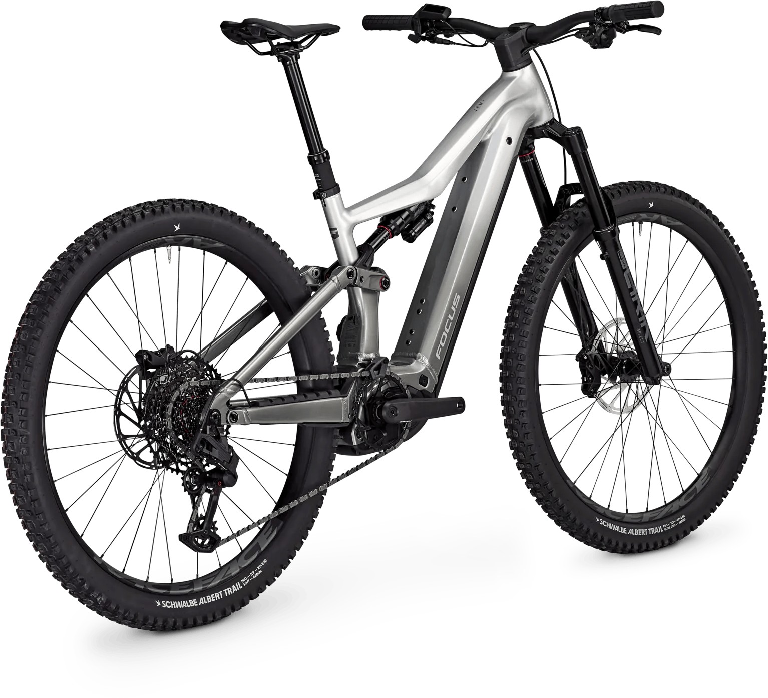Focus Jam 6 8 in Silver Bosch battery low and central with the rear suspension behind it