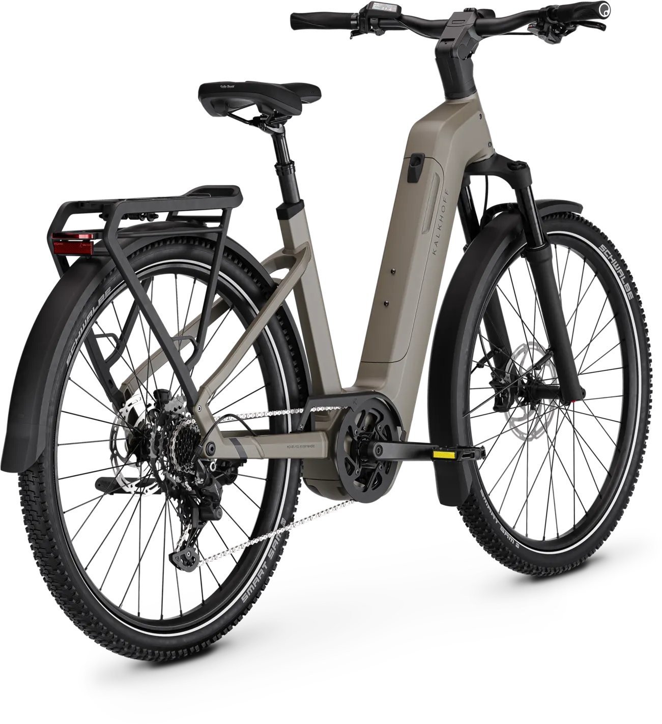 Kalkhoff Entice 5 B Move rear three quarter view with the rack and rear light