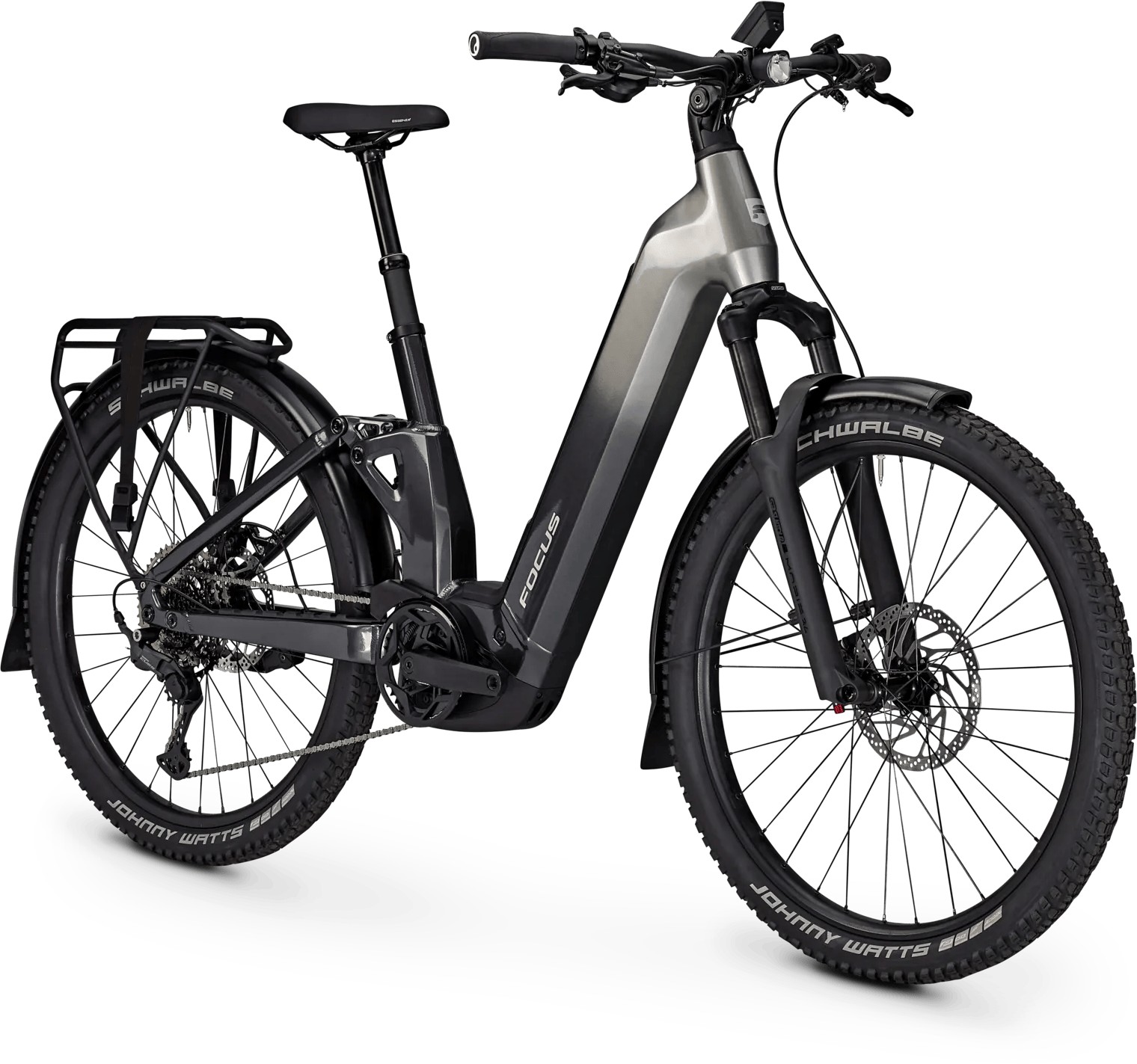 Focus Aventura2 6 8 FS step through e bike with headlight air fork and riser handlebar